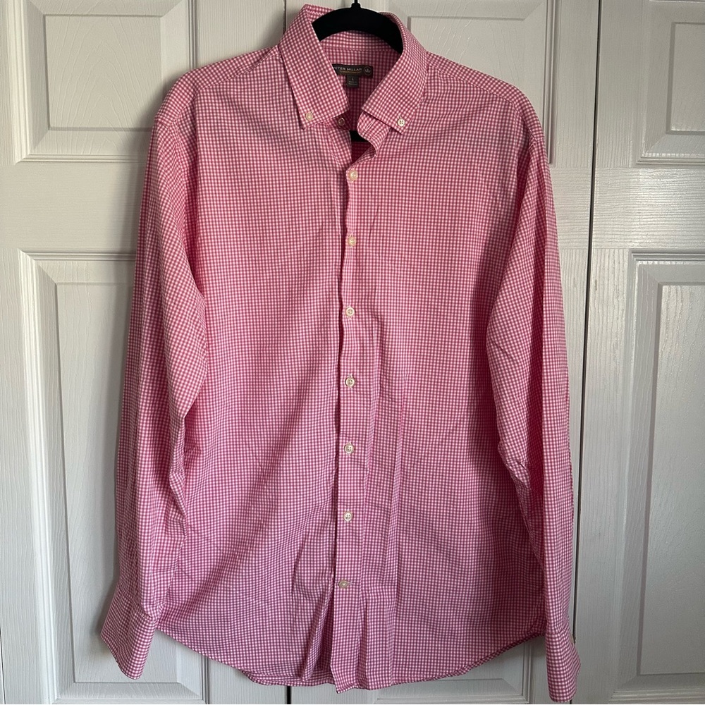 Peter Millar Summer Comfort Mens Sz L Check Button Up Shirt Performance Casual